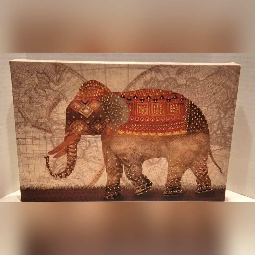 Jeweled Elephant Wood Frame Canvas Art Print 12"×8"by Elico Ktd NYC
